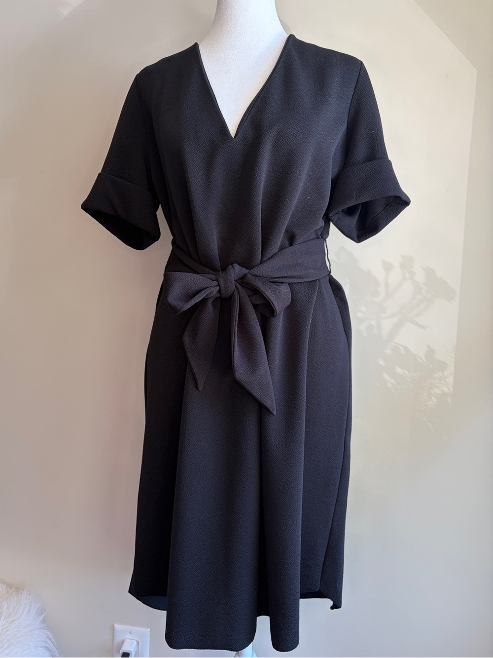 Zara Women's Size Medium Classic Black Tie-Waist Midi Dress